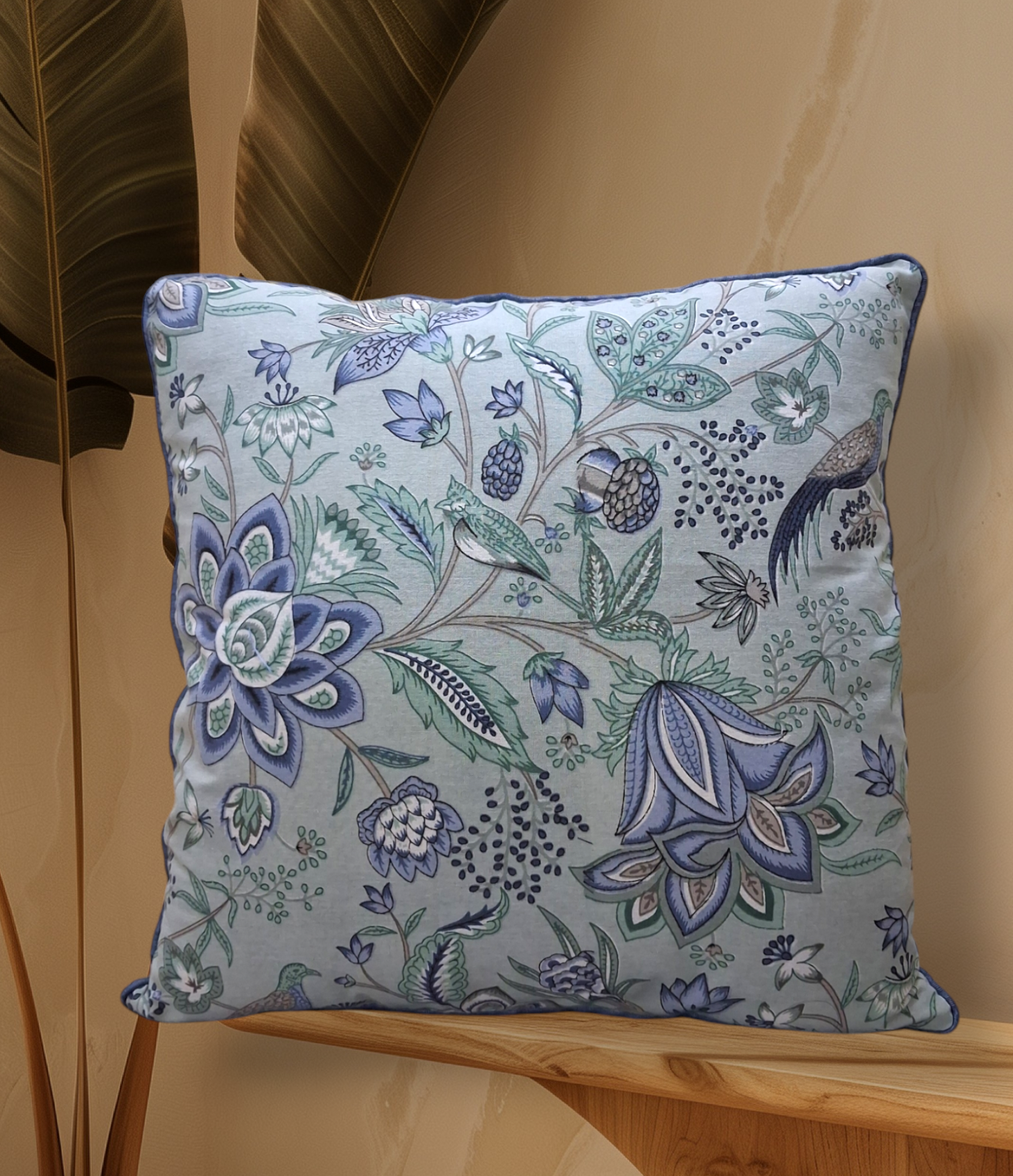 Cojín Decorativo Floral Azul