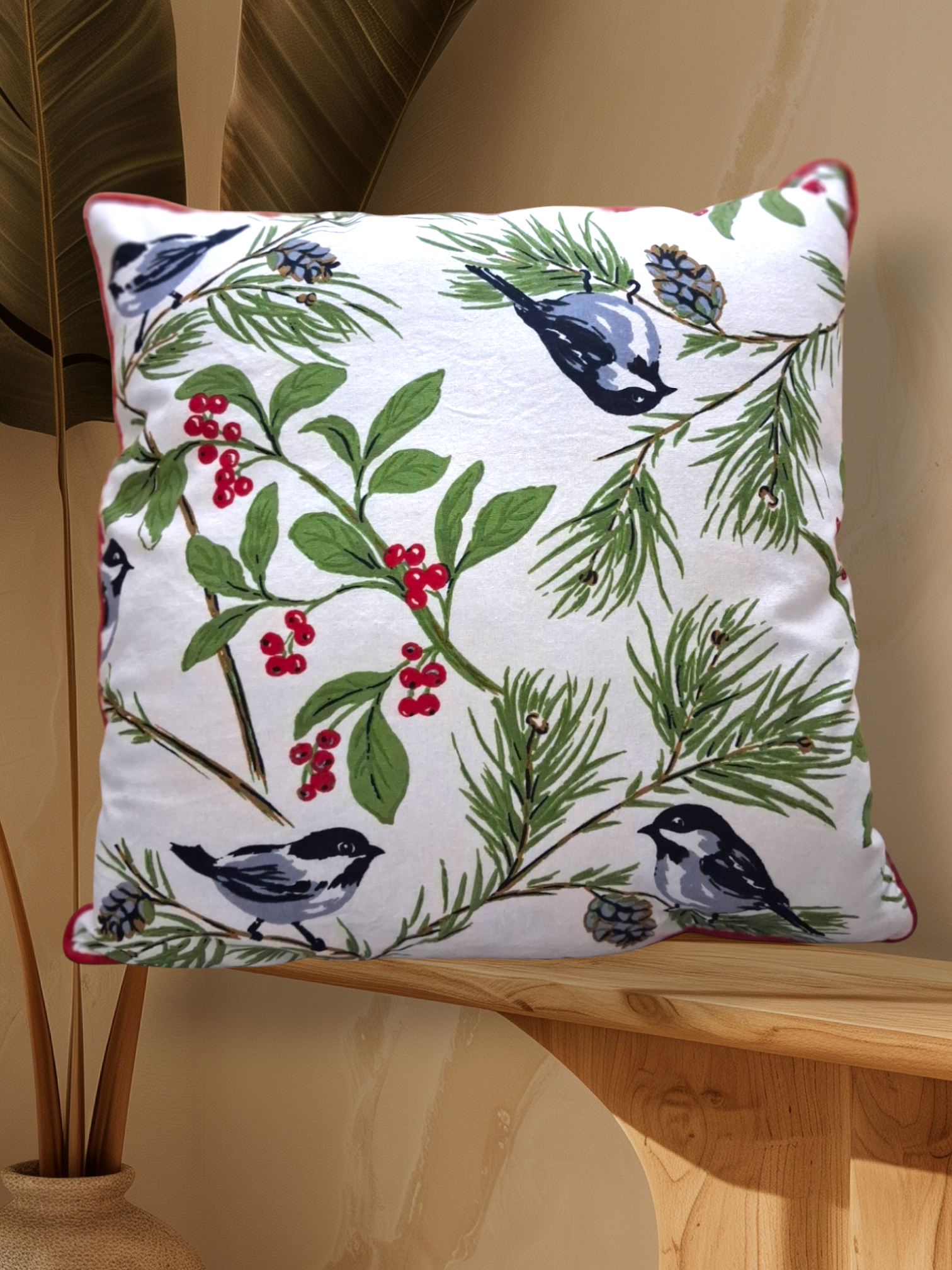 Cojín Decorativo con Diseño de Pájaros y Ramas