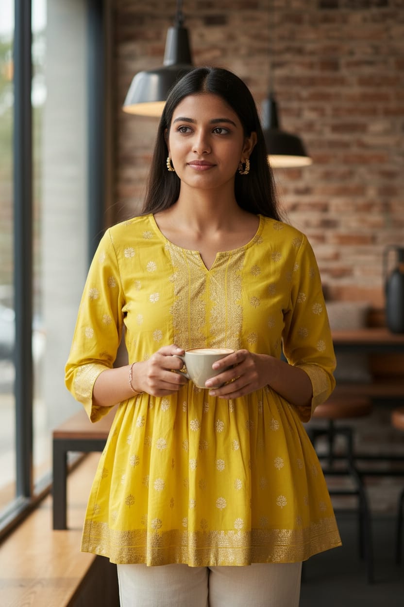 Kurti amarilla de algodón