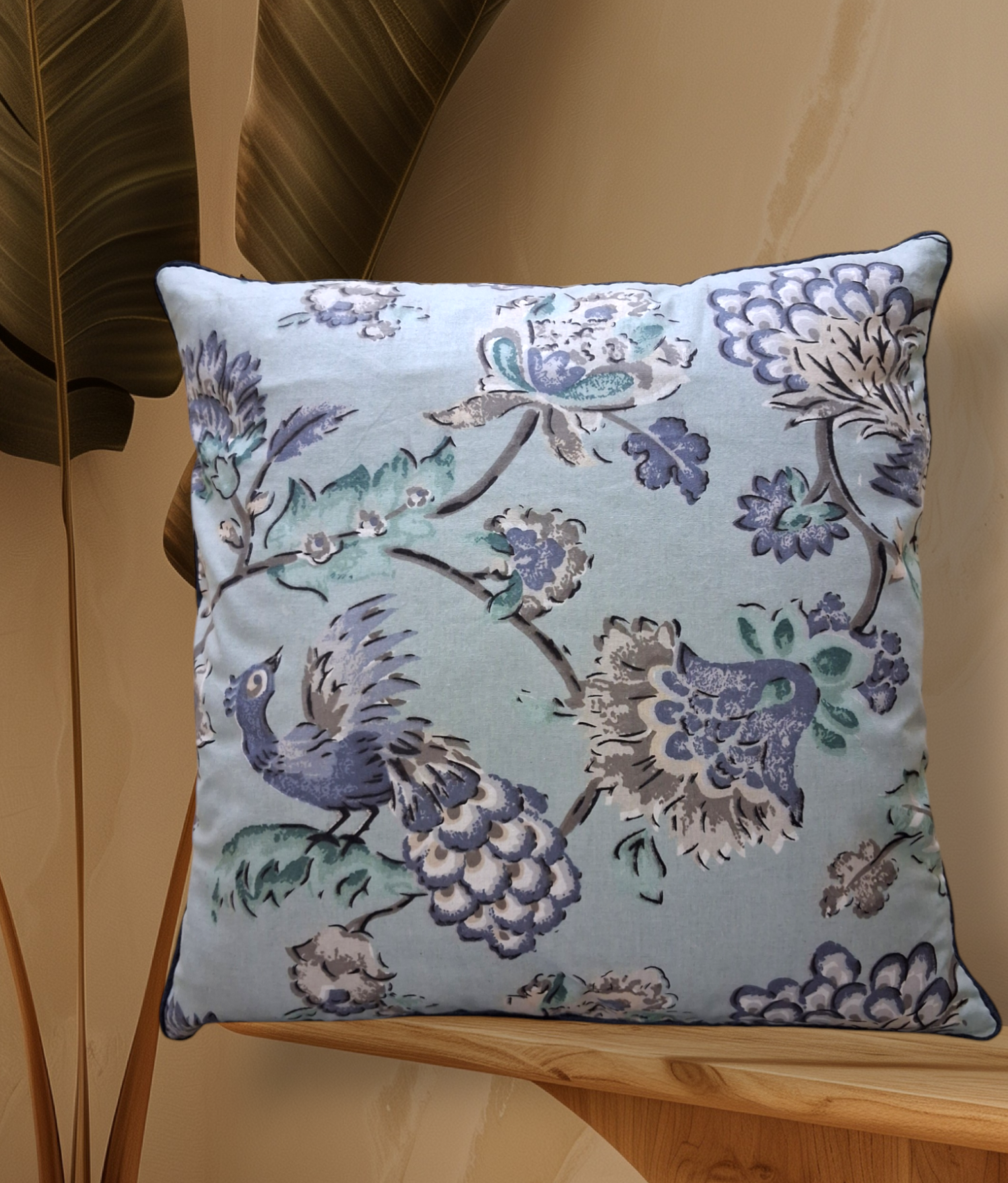 Cojín decorativo floral azul