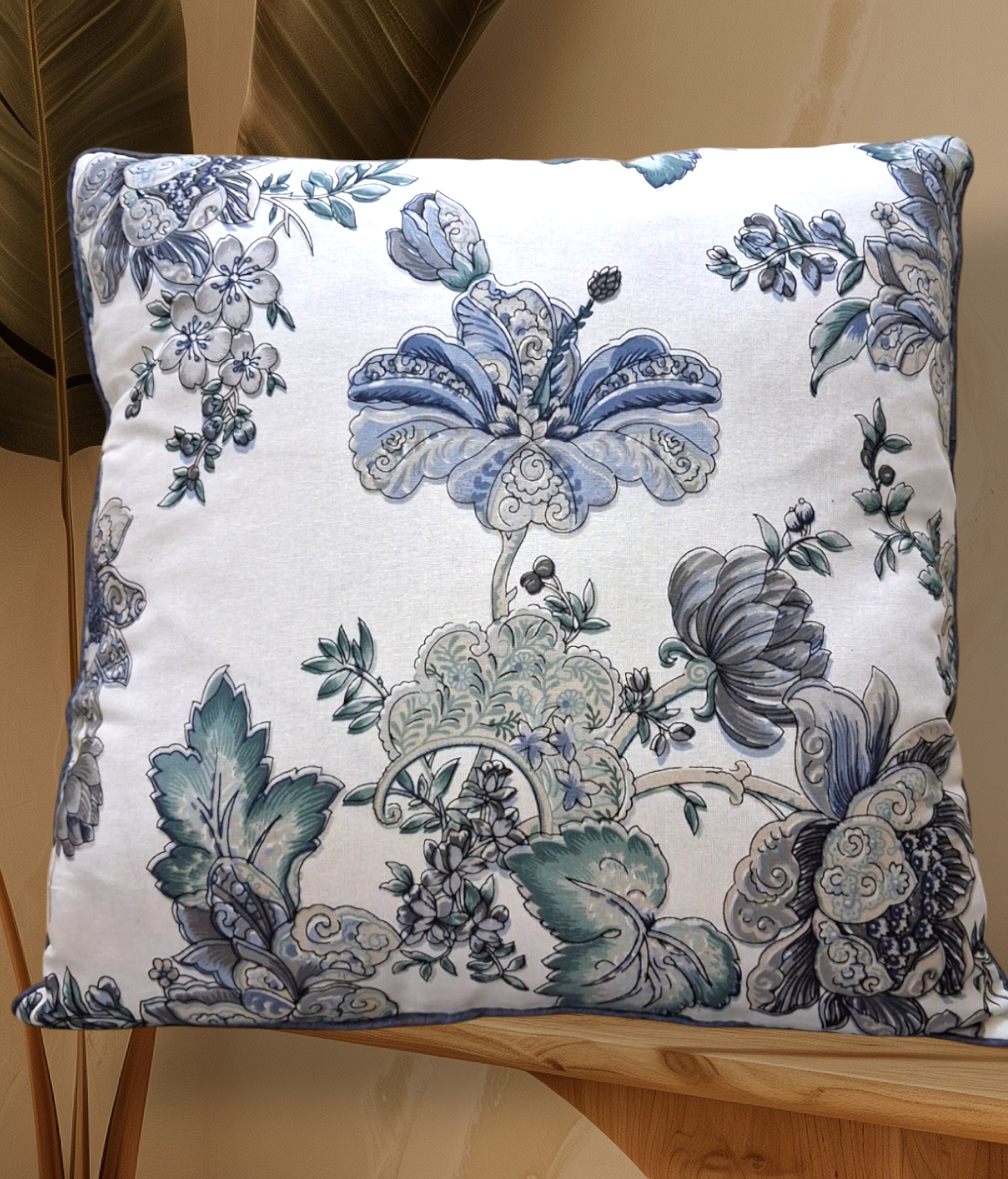 Cojín Decorativo Floral Azul