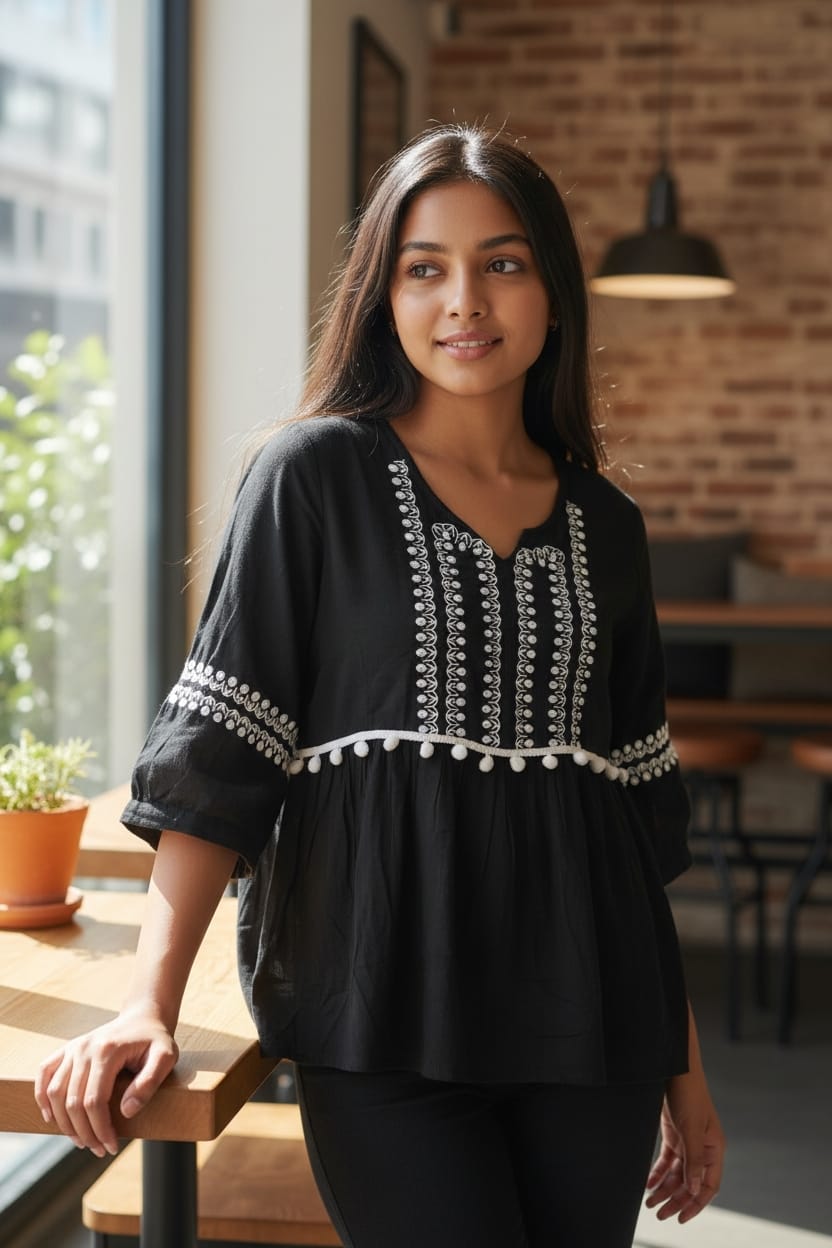 Kurti negra bordada