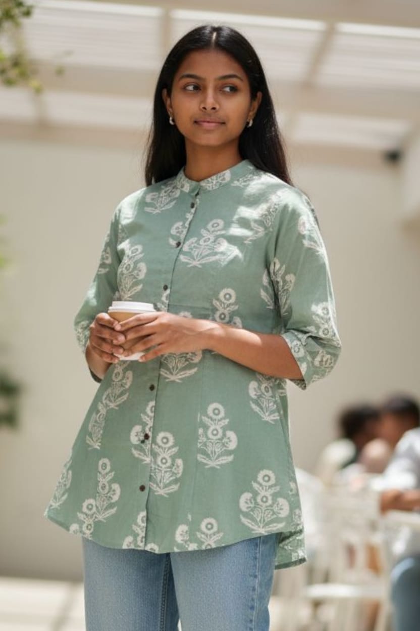 Kurti Verde Floral Casual