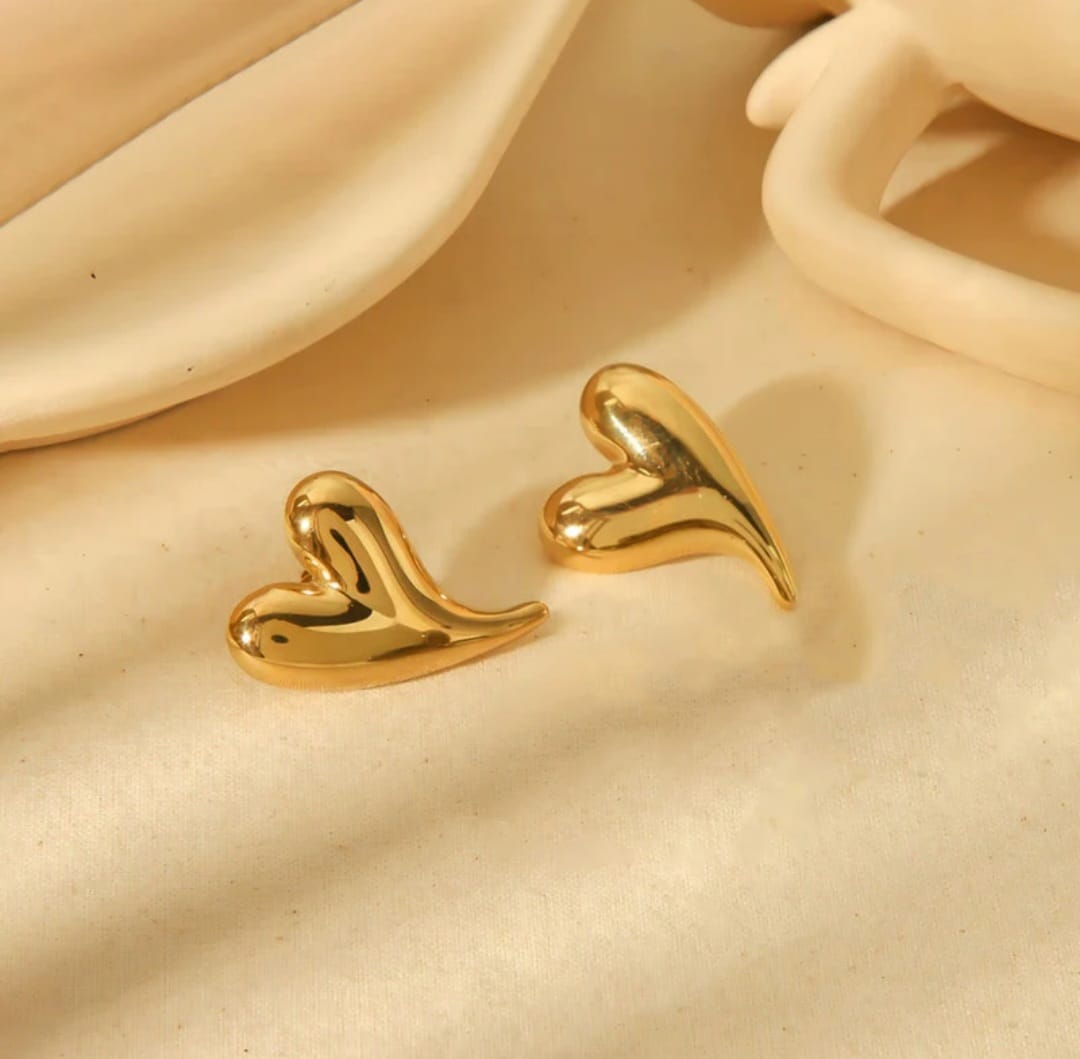 Gold Heart Stud Earrings