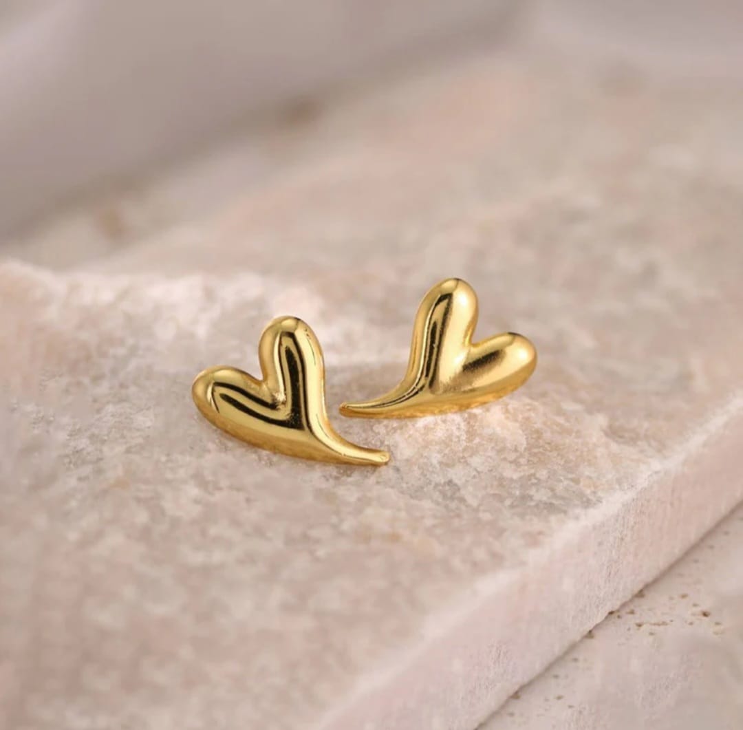 Gold Heart Stud Earrings