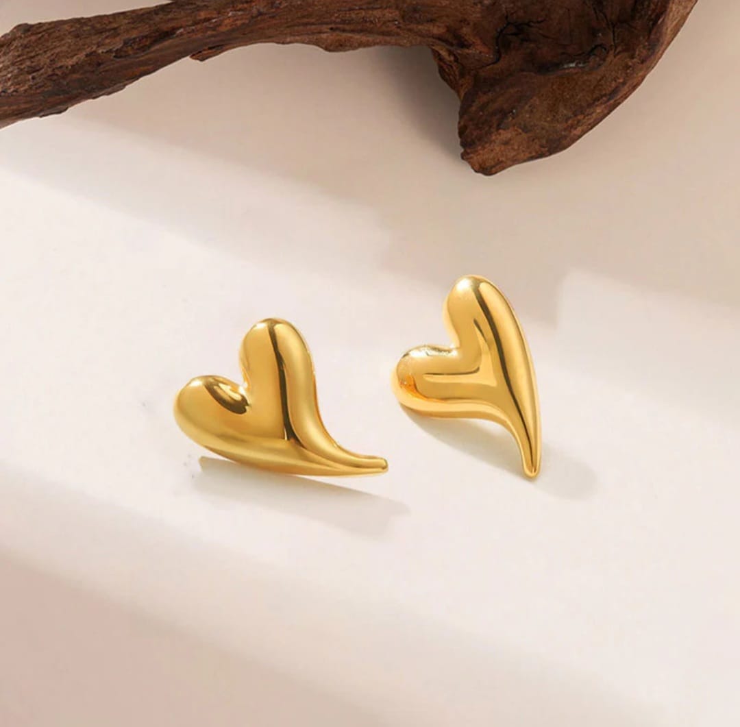 Gold Heart Stud Earrings