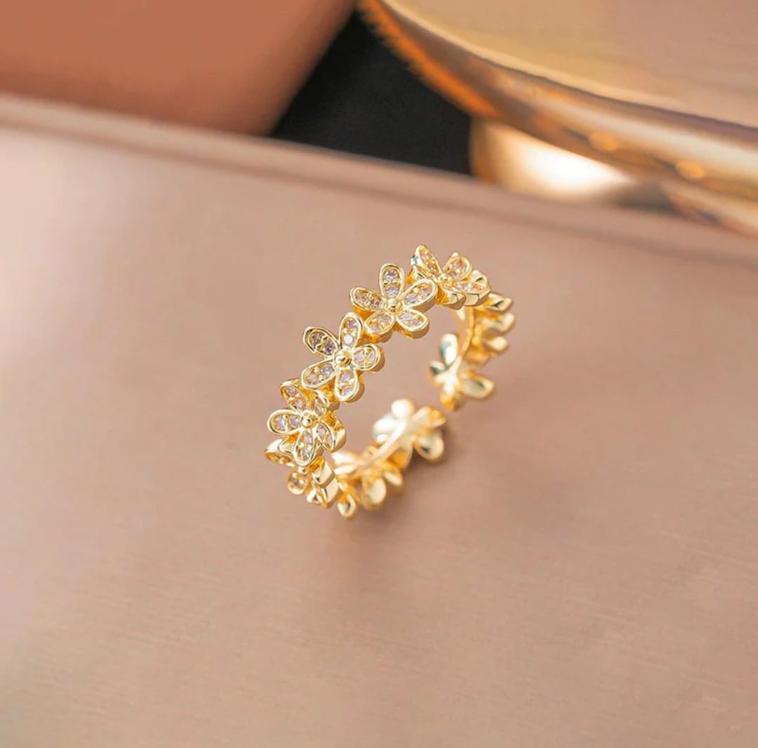 Gold Floral Adjustable Ring