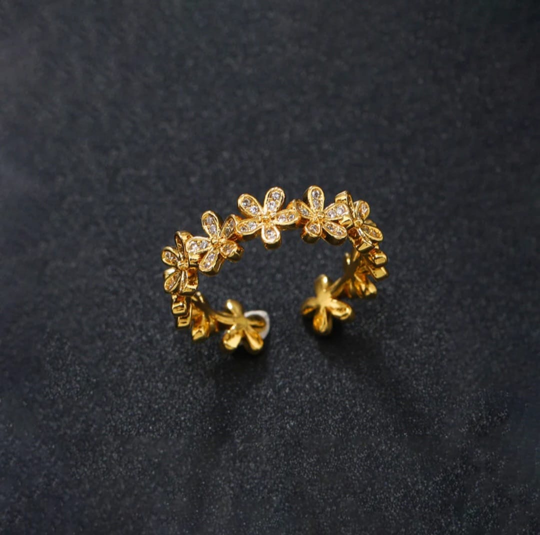 Gold Floral Adjustable Ring