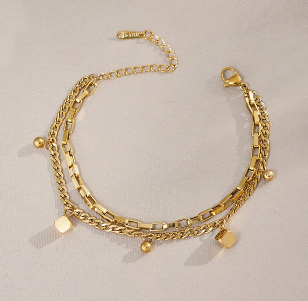 Gold Plated Cube themed Charm Bracelet