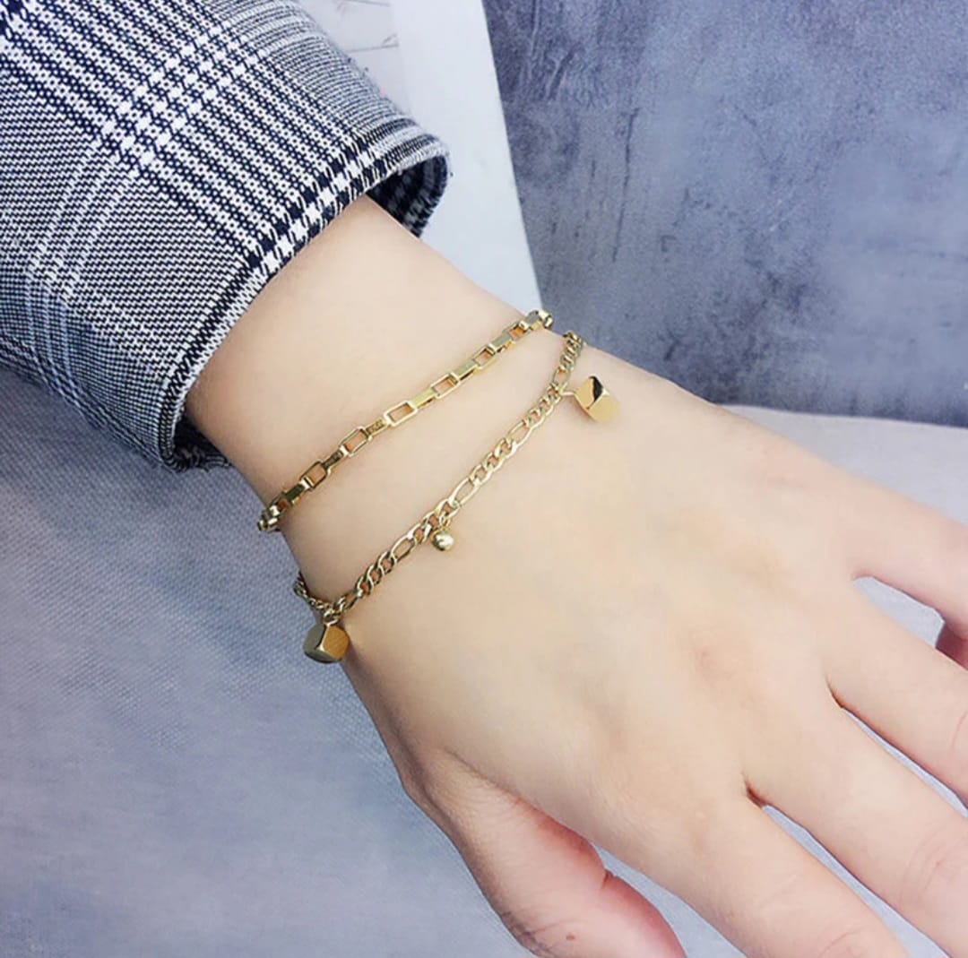 Gold Plated Cube themed Charm Bracelet