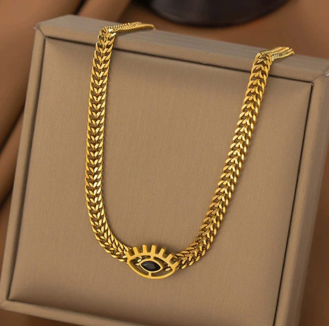 Gold-plated evil eye themed statement necklace
