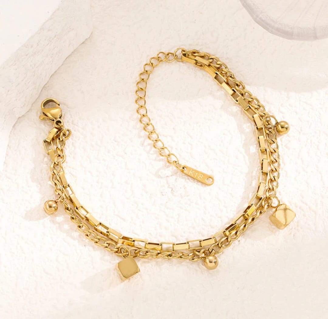 Gold Plated Cube themed Charm Bracelet