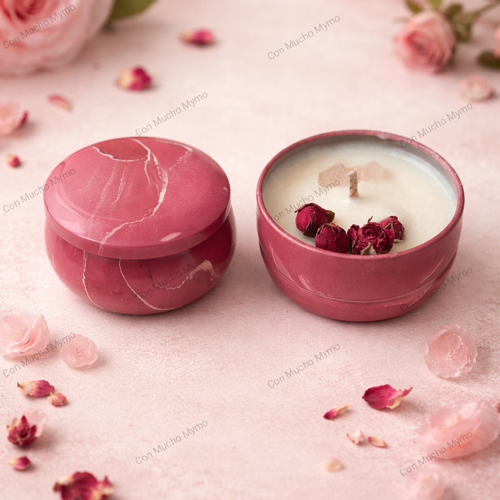 Vela aromática energética de vainilla oriental con cuarzo rosa