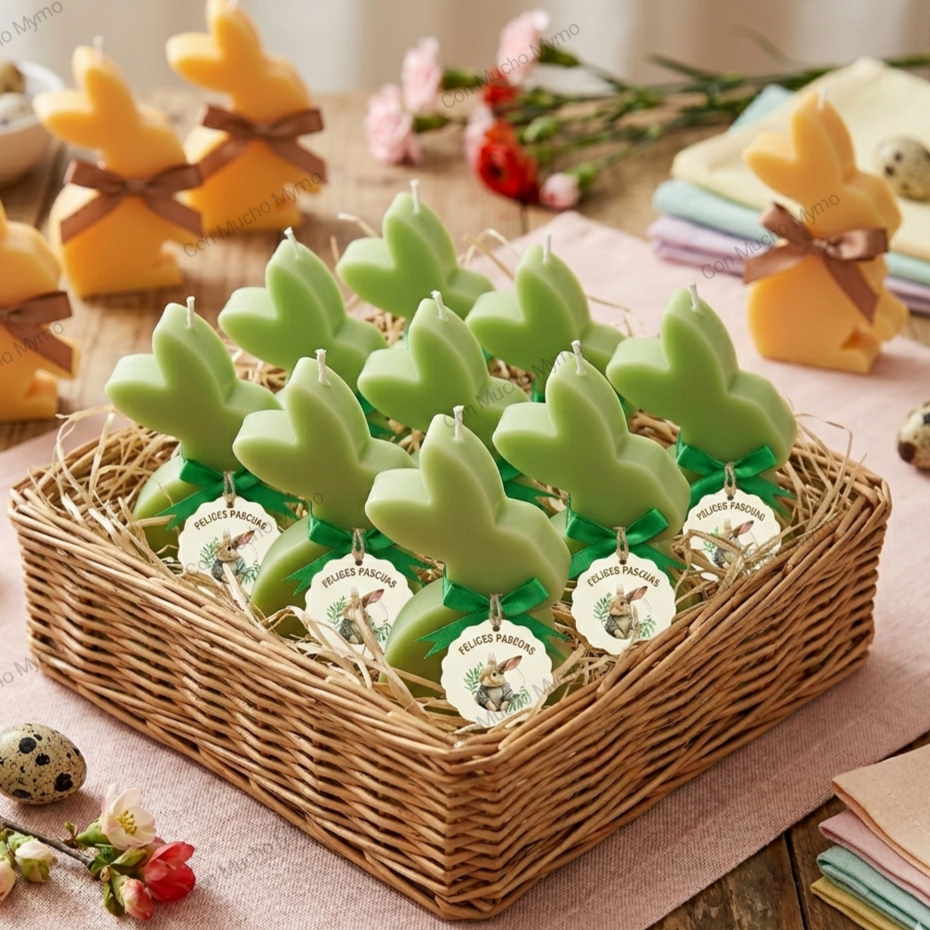 Vela de cera de soja natural forma de conejito de Pascua