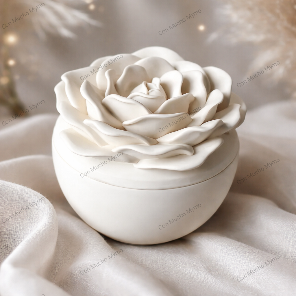 Vela en tarro con tapa de flor peonía