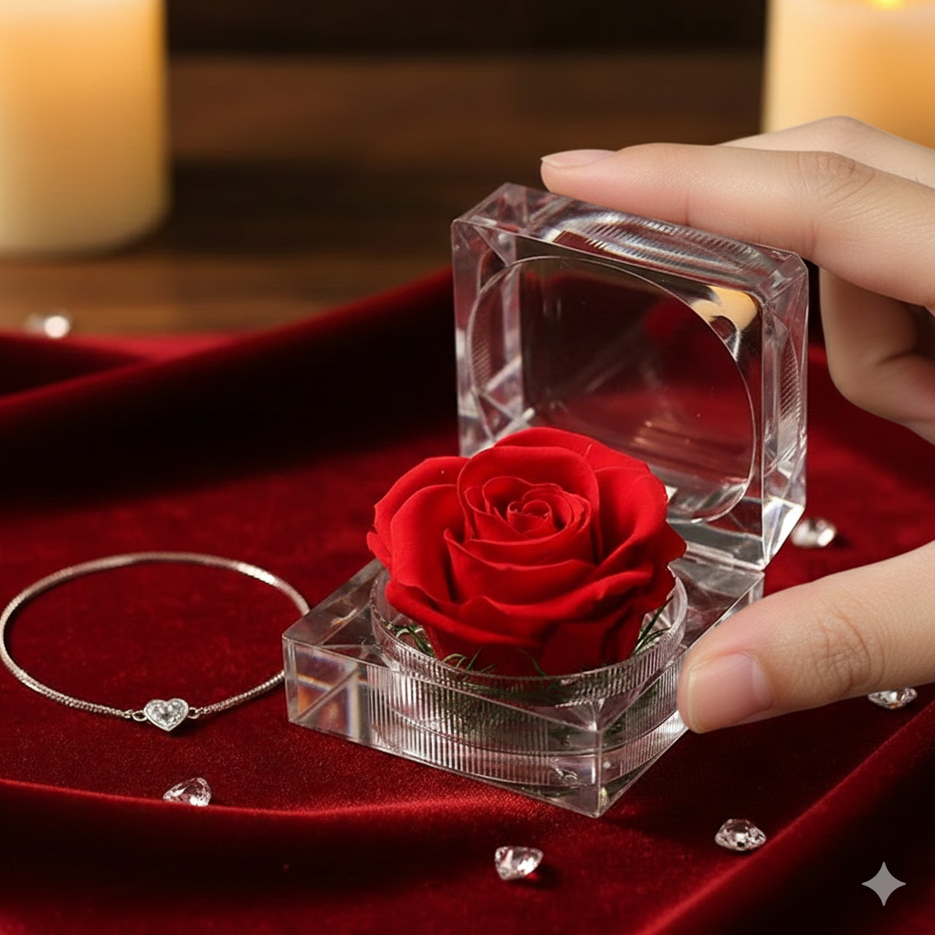 Rosa natural preservada en caja acrílica