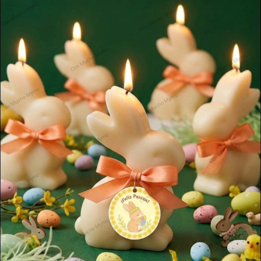Vela de cera de soja natural forma de conejito de Pascua