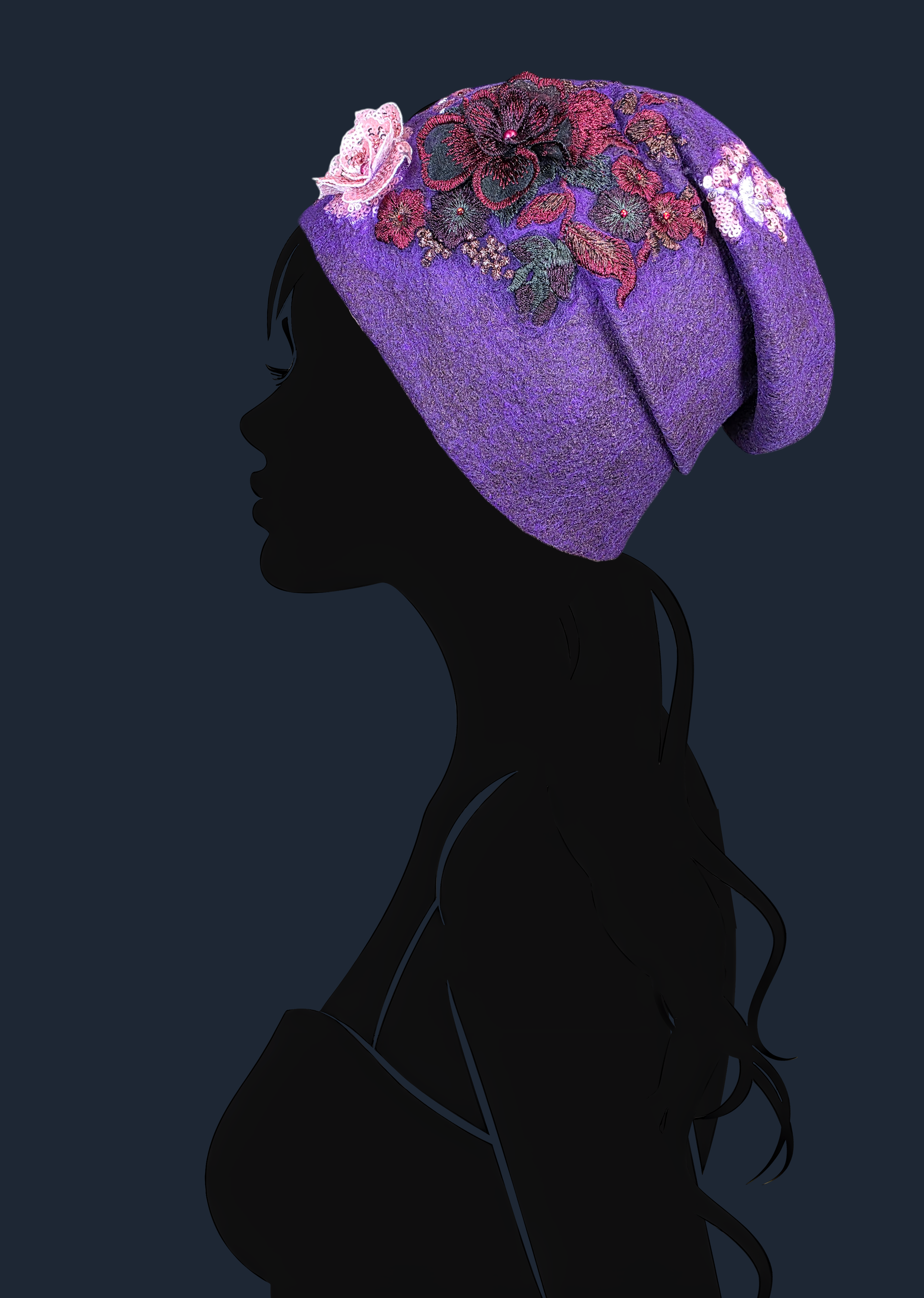 Beanie Hat 3D Flower Sequin Decor