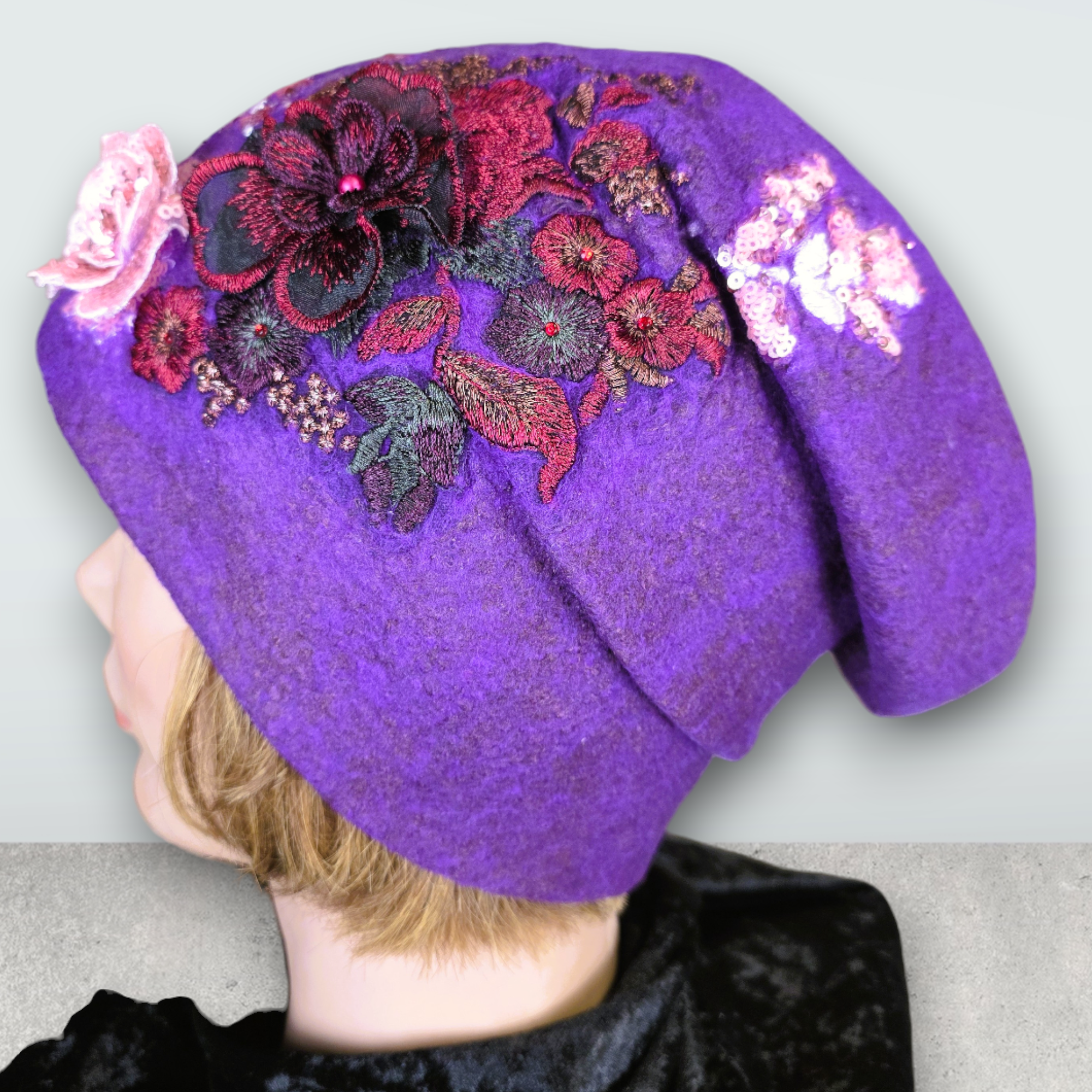 Beanie Hat 3D Flower Sequin Decor