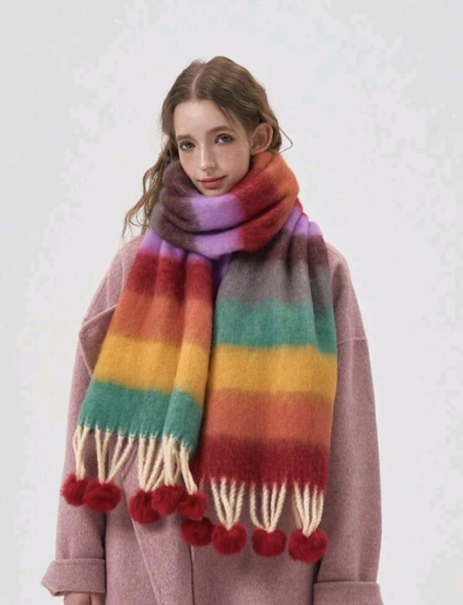 Multicolor Striped Winter Scarf Red-Green