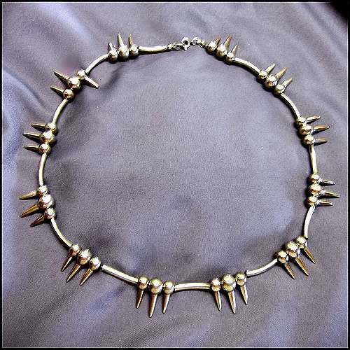 1970s Vintage Necklace Silver Spikes Chrome Retro Choker 