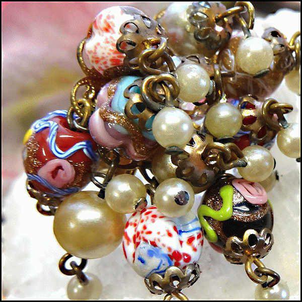 1940s Italian Vintage Earrings Murano Wedding Cake w Pearls