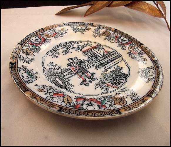 1862-1880 H&C Staffordshire Polychrome Plate Oriental Chinoiserie