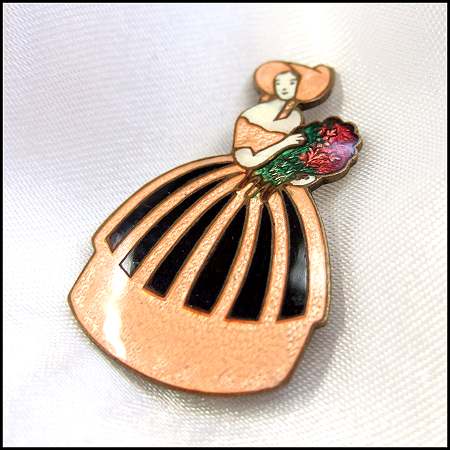 1930s Rare Czechoslavkia Antique Lady Petite Pin Guilloche Enamel 