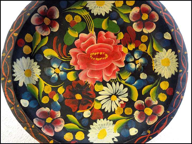 Antique Hand Painted Carved Wood Bowl Early 20th Century Bavarian 