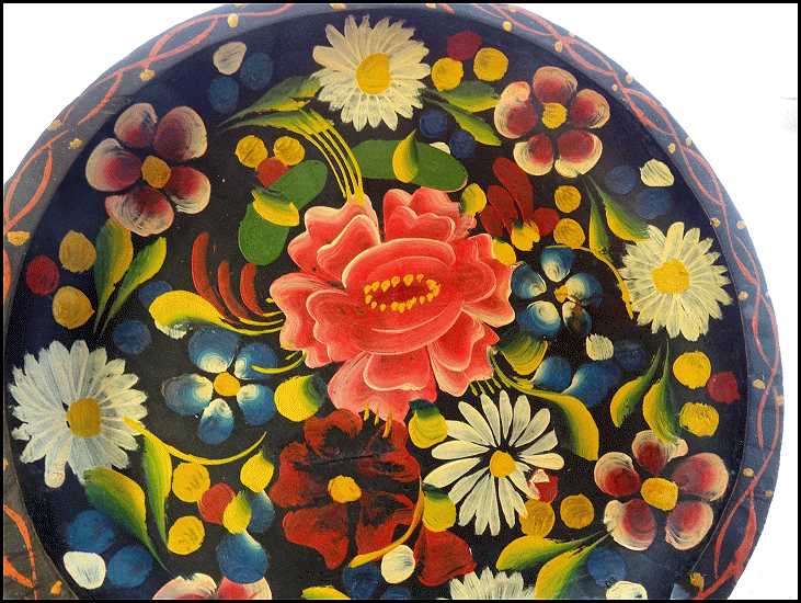 Antique Hand Painted Carved Wood Bowl Early 20th Century Bavarian 