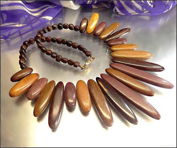 1990s Vintage Wood Bead Necklace Costa Rican Fringe Style