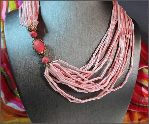 1960s West Germany Pink Candy Cane Vintage Necklace w Earrings Set