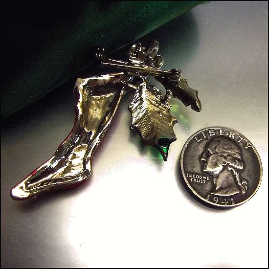 1960s Vintage Christmas Pin Red Holiday Stocking w Holly