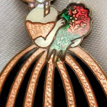 1930s Rare Czechoslavkia Antique Lady Petite Pin Guilloche Enamel 