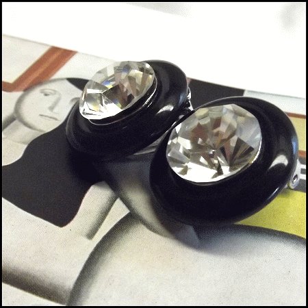 Signed Kenneth J Lane Clear Crystal Button Clip Earrings