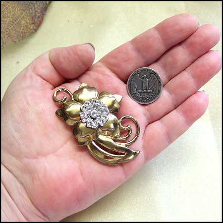 1940s European Cut Steel Gold Antique Flower Brooch