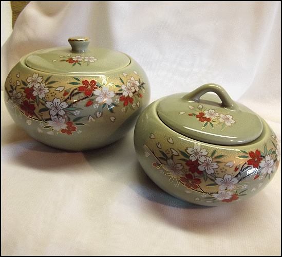 1950s Vintage Lidded Jar Set Hand Painted Porcelain Japanese Signed 