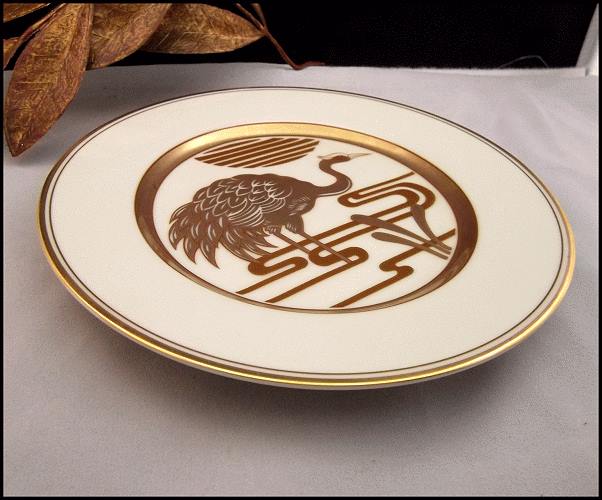 1978 Vintage Fritz and Floyd Gold Heron Bird Porcelain Salad Plate