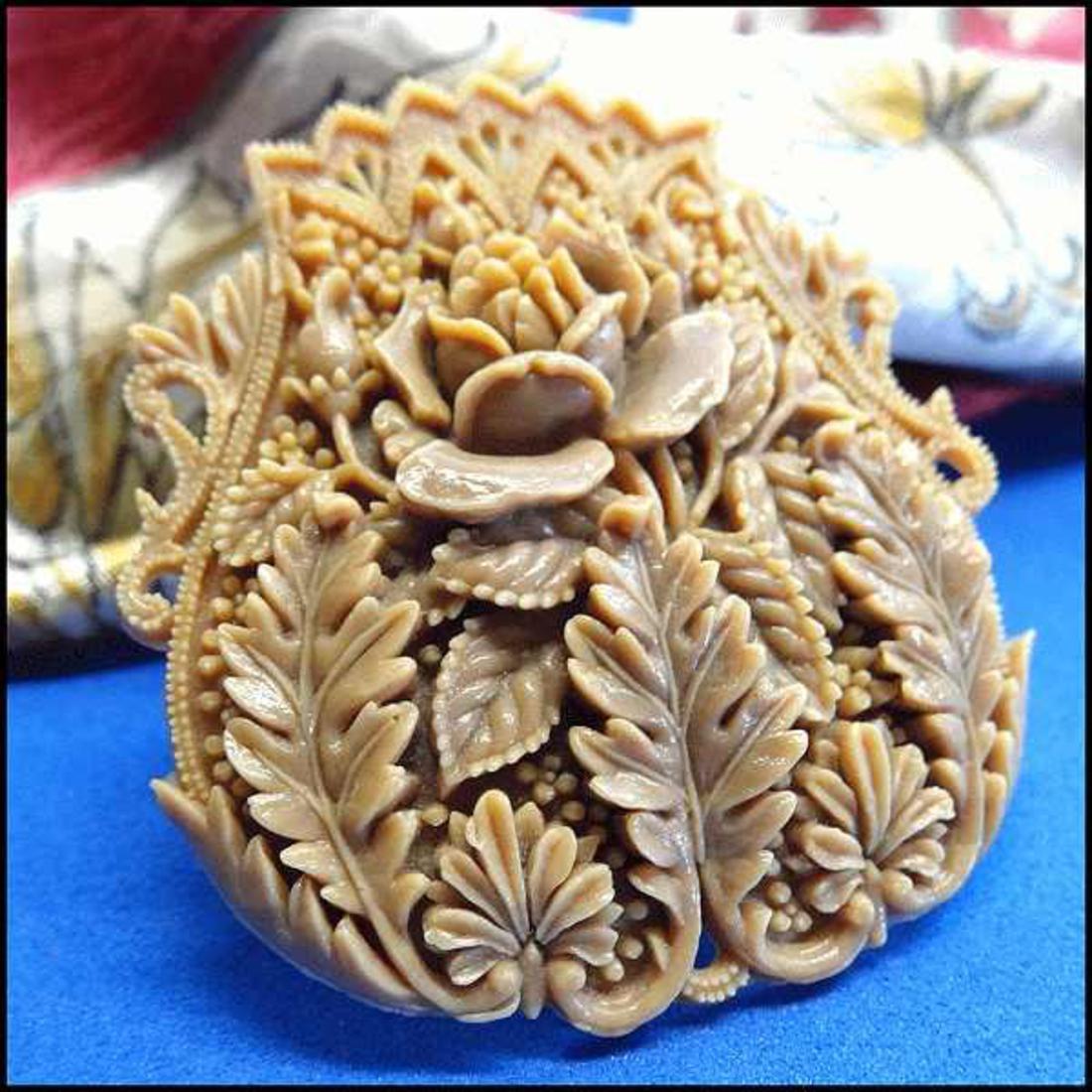 1930s Victorian Style Carved Celluloid Flower Bouquet Antique Brooch
