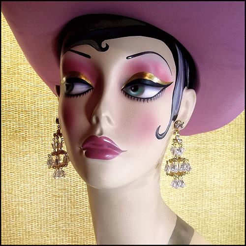 Hattie Carnegie Clear Crystal Chandelier Clip Earrings 1950s Jewelry