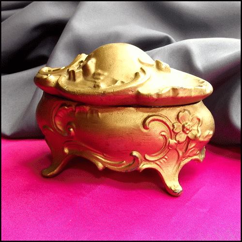 Antique Ornate Gold Trinket Jewelry Casket Box