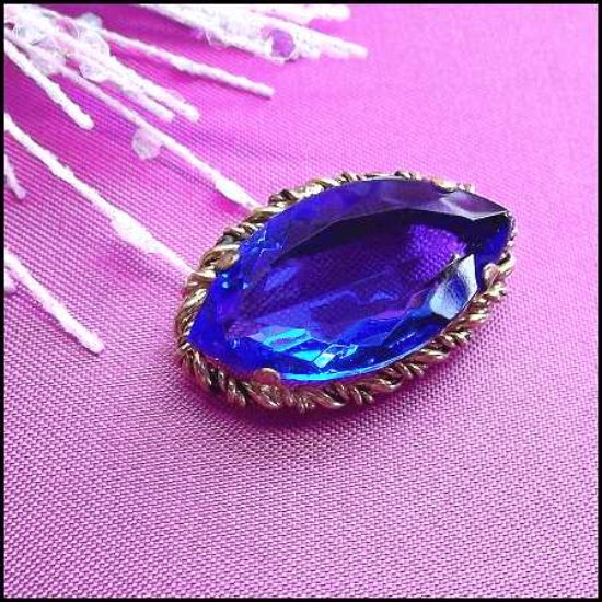 1950s Signed West Germany Sapphire Blue Diamond Glass Pin