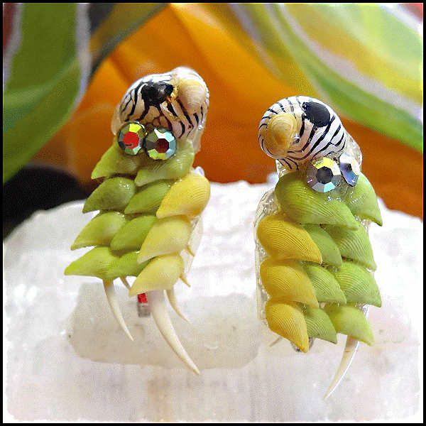 1960s Vintage Bird Earrings RARE Parakeet Seashell Clips