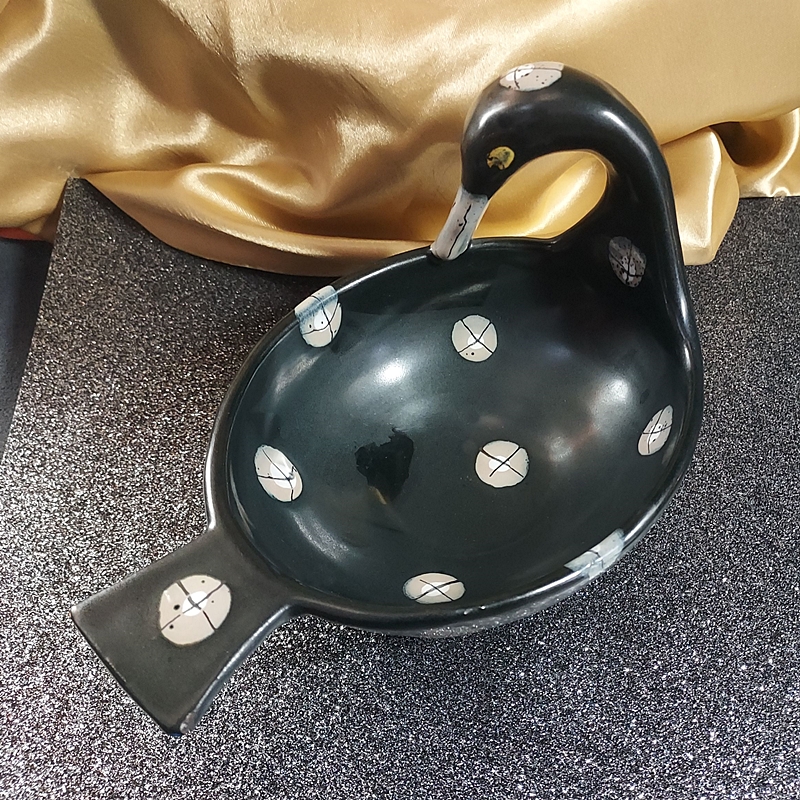 1950s Modernist Italian Pottery Burnished Bird Bowl