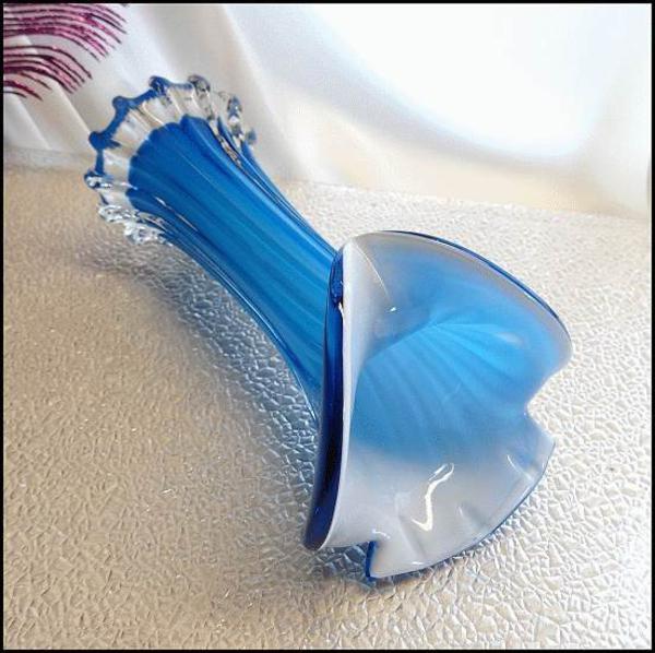 1950s Vintage Czech Jack in Pulpit Glass Vase Ocean Blue