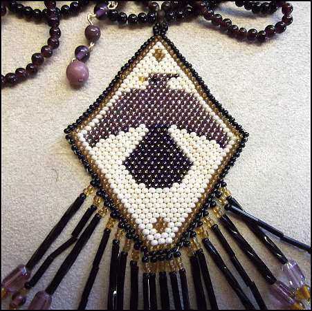 1980s Big Eagle Gemstone Bead Necklace Native American Amethyst Onyx Medallion 
