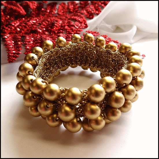 1960s Gold Pearl Crocheted Vintage Cuff Bracelet