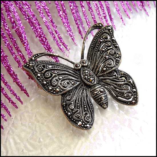 Vintage Sterling Silver Butterfly Pin Art Nouveau Style Pendant