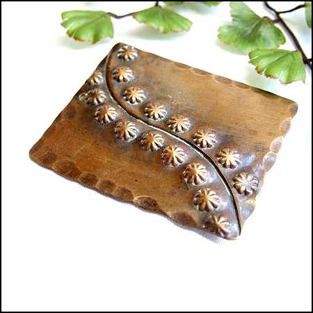 1950s Vintage Copper Brooch Modernist Pendant Signed REBAJES 