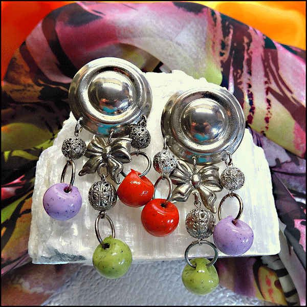1970s Vintage Earrings Super Wild Silver Pierced Dangles